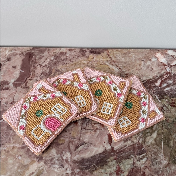 Gingerbread House Beaded Coasters - Set of 4 - Picture 3 of 6